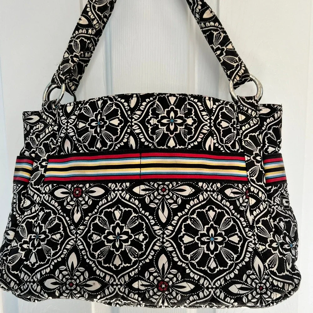 Vera Bradley Barcelona Satchel Black White Floral‎ Quilted Cotton Retired 2010
